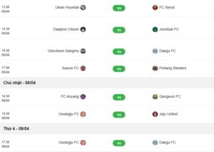 Lịch thi đấu K-League 1: cập nhật mới nhất về bóng đá hàn quốc